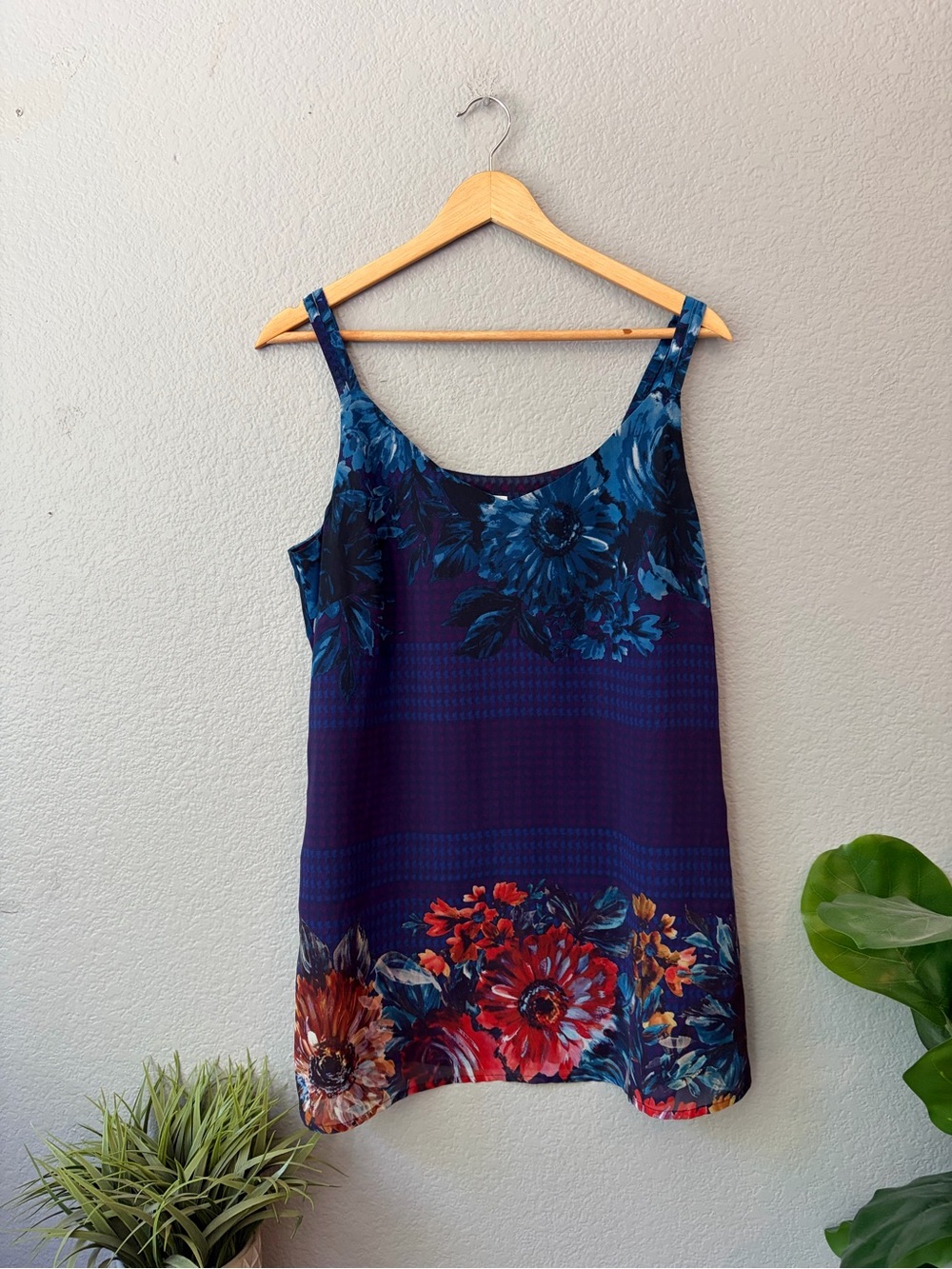 CAbi Navy and Teal Floral Shell Tank Top